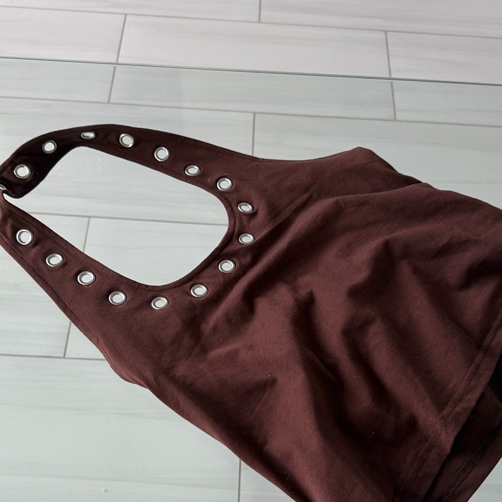 Brown Halter Top with Grommet Details